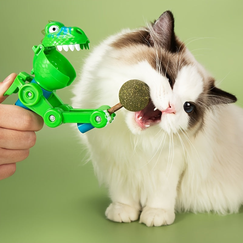 KFX-4699837 Dinosaur-Shaped Cat Teaser Stick with Catnip for Fun and Oral Health