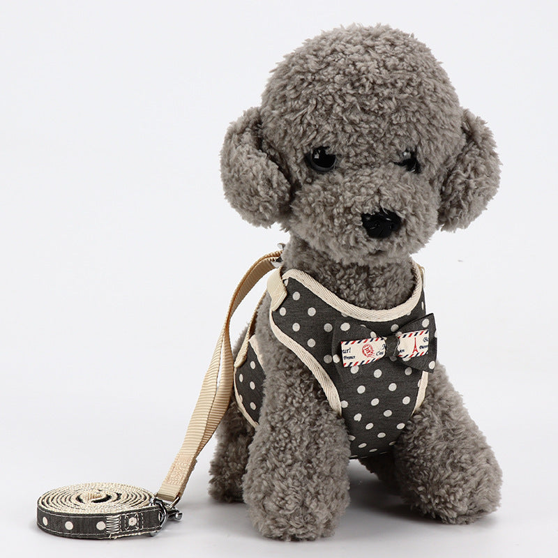 KFX-4702909 Small Dog Vest Style Bowknot Chest Strap Leash - Adjustable Nylon Traction Belt