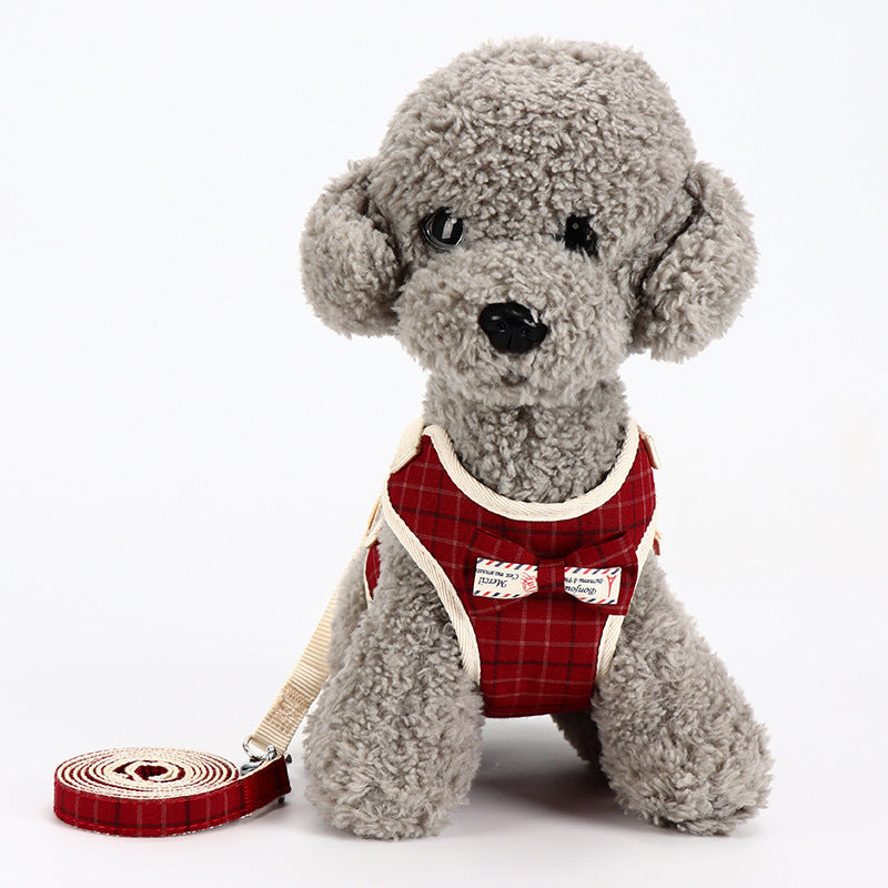 KFX-4702909 Small Dog Vest Style Bowknot Chest Strap Leash - Adjustable Nylon Traction Belt