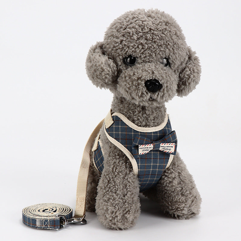 KFX-4702909 Small Dog Vest Style Bowknot Chest Strap Leash - Adjustable Nylon Traction Belt