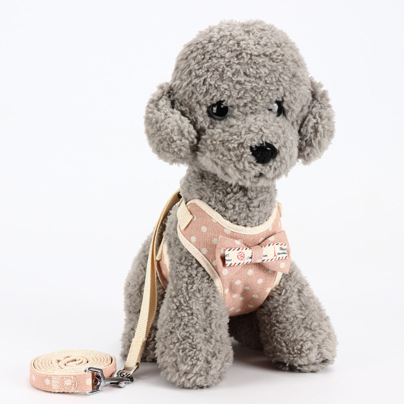 KFX-4702909 Small Dog Vest Style Bowknot Chest Strap Leash - Adjustable Nylon Traction Belt