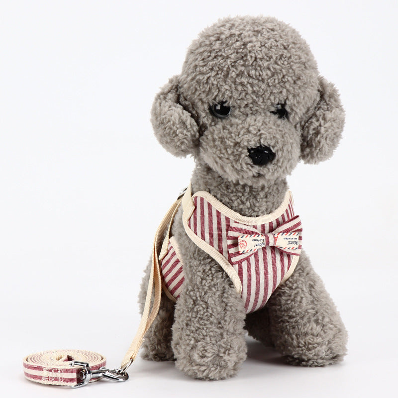KFX-4702909 Small Dog Vest Style Bowknot Chest Strap Leash - Adjustable Nylon Traction Belt