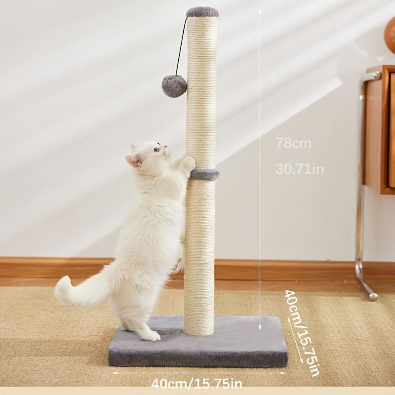 KFX-4703165 Durable Sisal Rope Cat Scratching Post with Hanging Ball Toy for Indoor Play and Claw Health