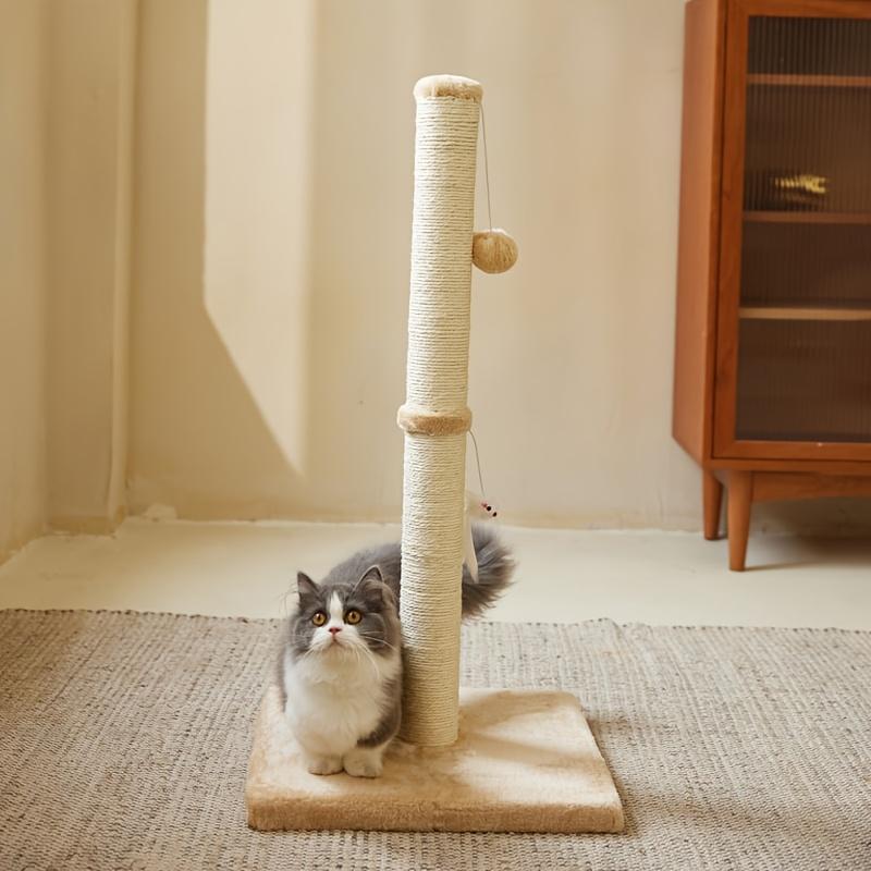 KFX-4703165 Durable Sisal Rope Cat Scratching Post with Hanging Ball Toy for Indoor Play and Claw Health