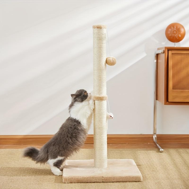 KFX-4703165 Durable Sisal Rope Cat Scratching Post with Hanging Ball Toy for Indoor Play and Claw Health