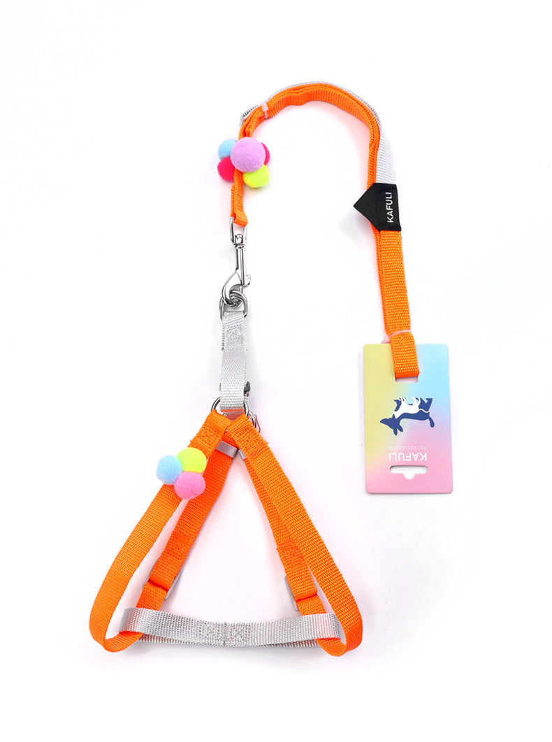 KFX-4703805 Colorful Fluffy Ball Cat and Dog Chest Harness with Traction Rope for Small to Medium Pets