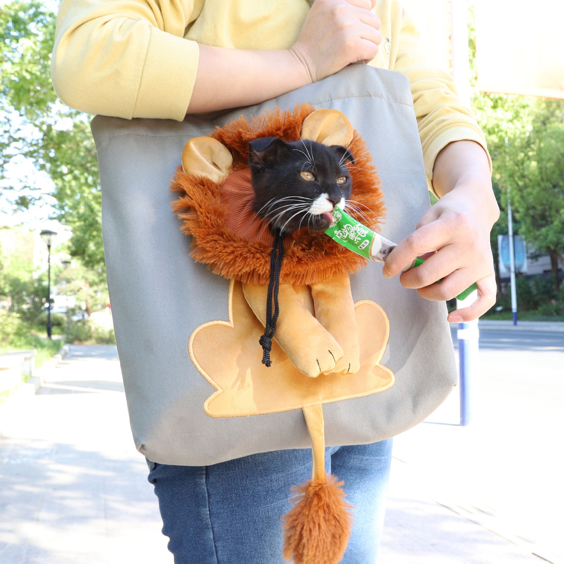 KFX-4704573 Lion Design Portable Pet Carrier Bag for Cats and Dogs, Breathable Canvas Sling with Adjustable Opening and Safety Zippers