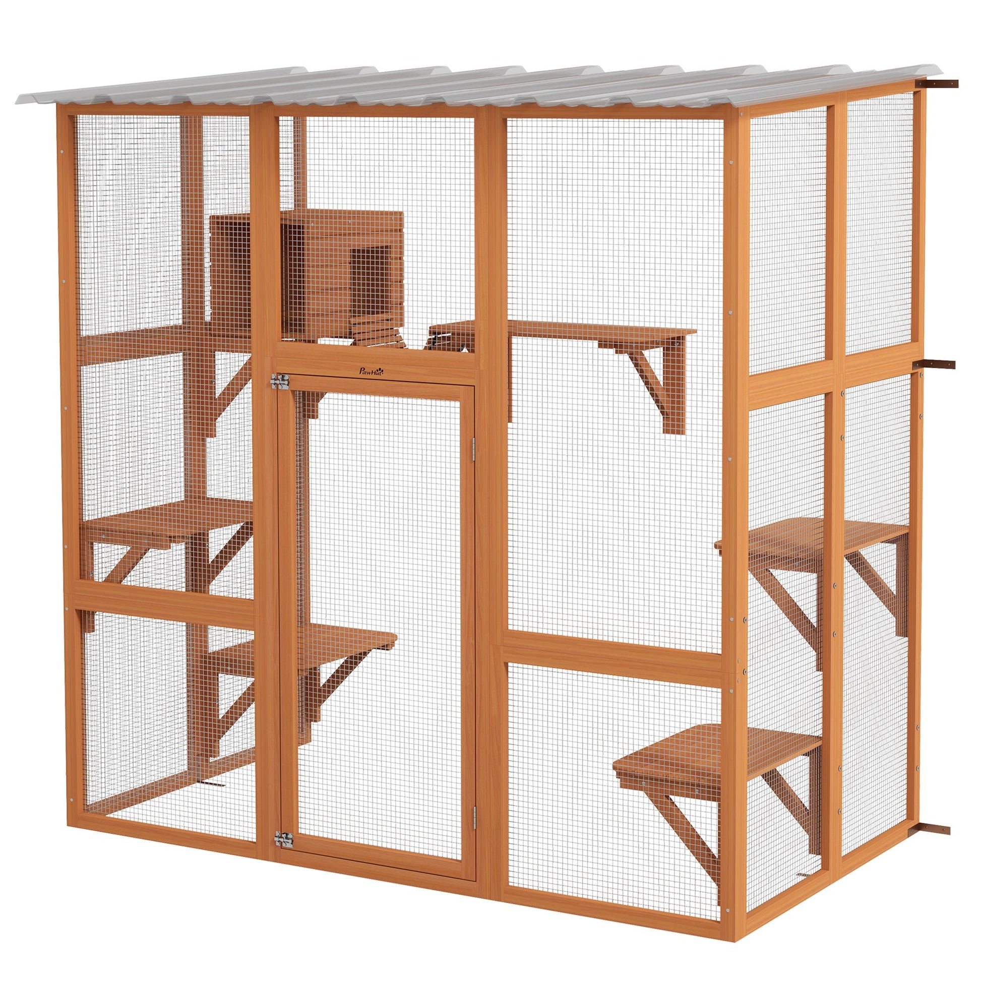 KFX-4706365 Outdoor Cat Enclosure with Bridge Platforms and Resting Box for Cats