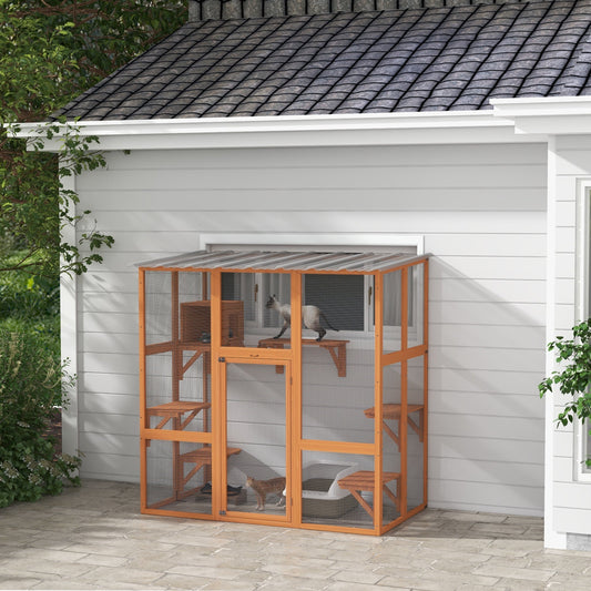 KFX-4706365 Outdoor Cat Enclosure with Bridge Platforms and Resting Box for Cats