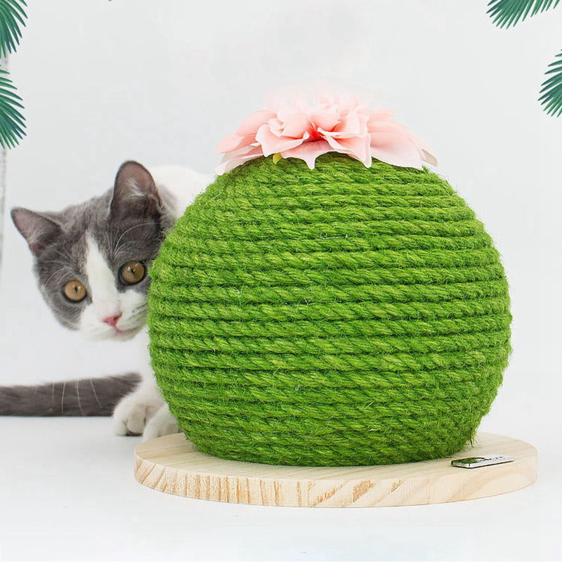 KFX-4706493 Sisal Cactus Cat Climbing Frame with Wooden Base for Nail Sharpening and Scratch Reduction