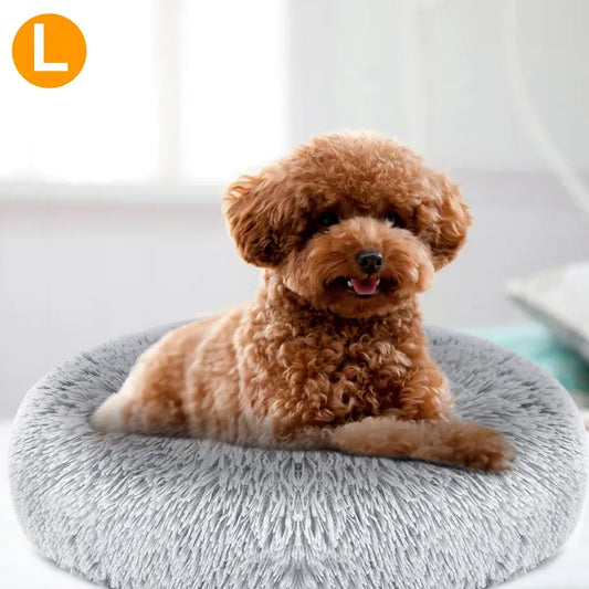 KFX-4706749 Cozy Fleece Pet Bed with Non-Slip Bottom - Soft Warm Cushion for Dogs and Cats (L Size)