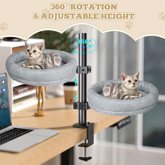 KFX-4708157 Adjustable Height Round Cat Nest in Gray and Brown Fabric