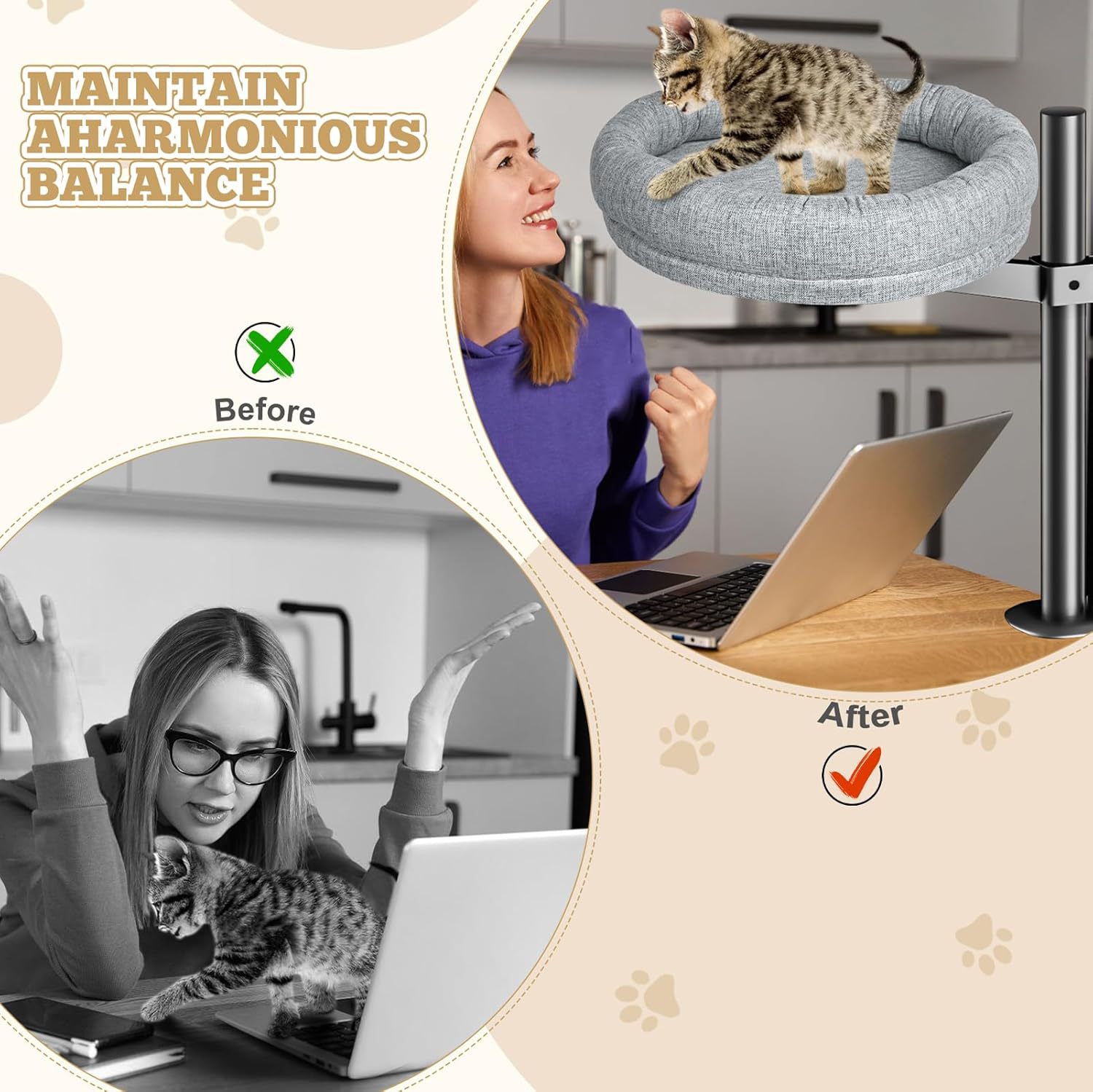 KFX-4708157 Adjustable Height Round Cat Nest in Gray and Brown Fabric