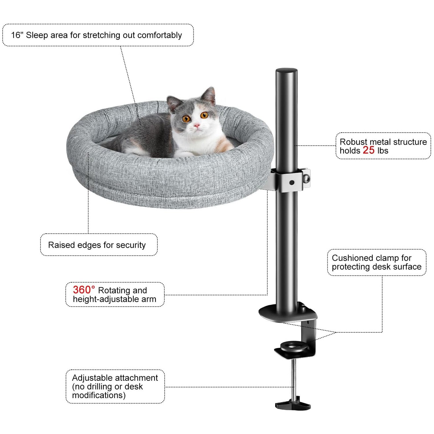 KFX-4708157 Adjustable Height Round Cat Nest in Gray and Brown Fabric