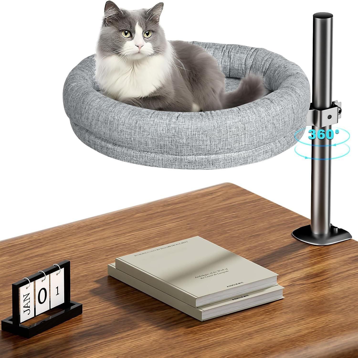 KFX-4708157 Adjustable Height Round Cat Nest in Gray and Brown Fabric
