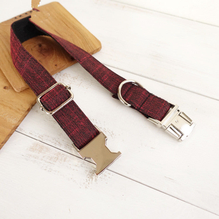 KFX-4710077 Stylish Red Canvas Dog Collar with Quick-Release Metal Buckle