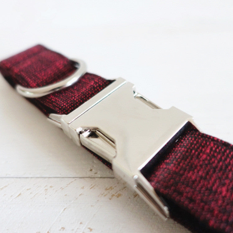 KFX-4710077 Stylish Red Canvas Dog Collar with Quick-Release Metal Buckle