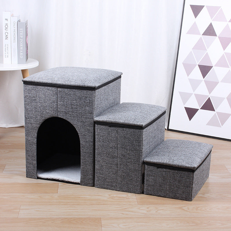 KFX-4711357 Foldable Pet Ladder for Dogs and Cats, 72x33x41cm, Available in Gray, Navy Blue, and Khaki