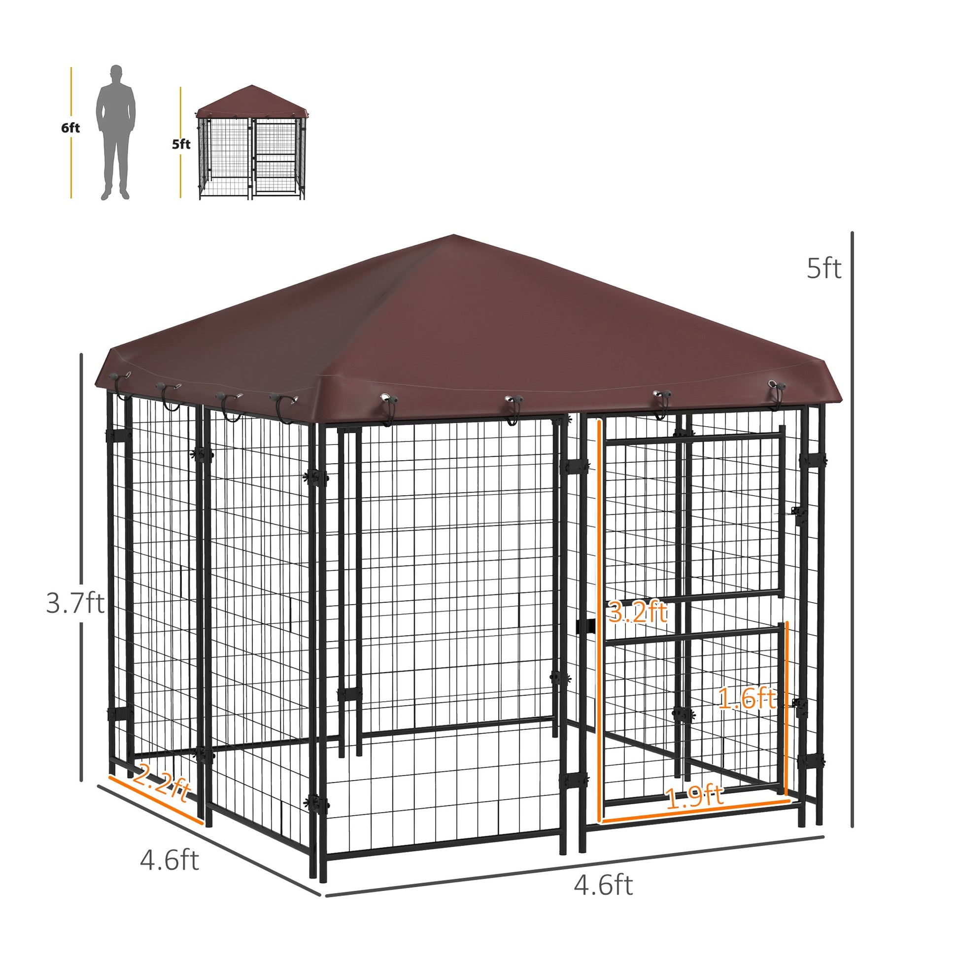 KFX-4711741 Outdoor Dog Kennel with Waterproof Canopy for Small to Medium Dogs - 4.6' x 4.6' x 5' with Dual Doors
