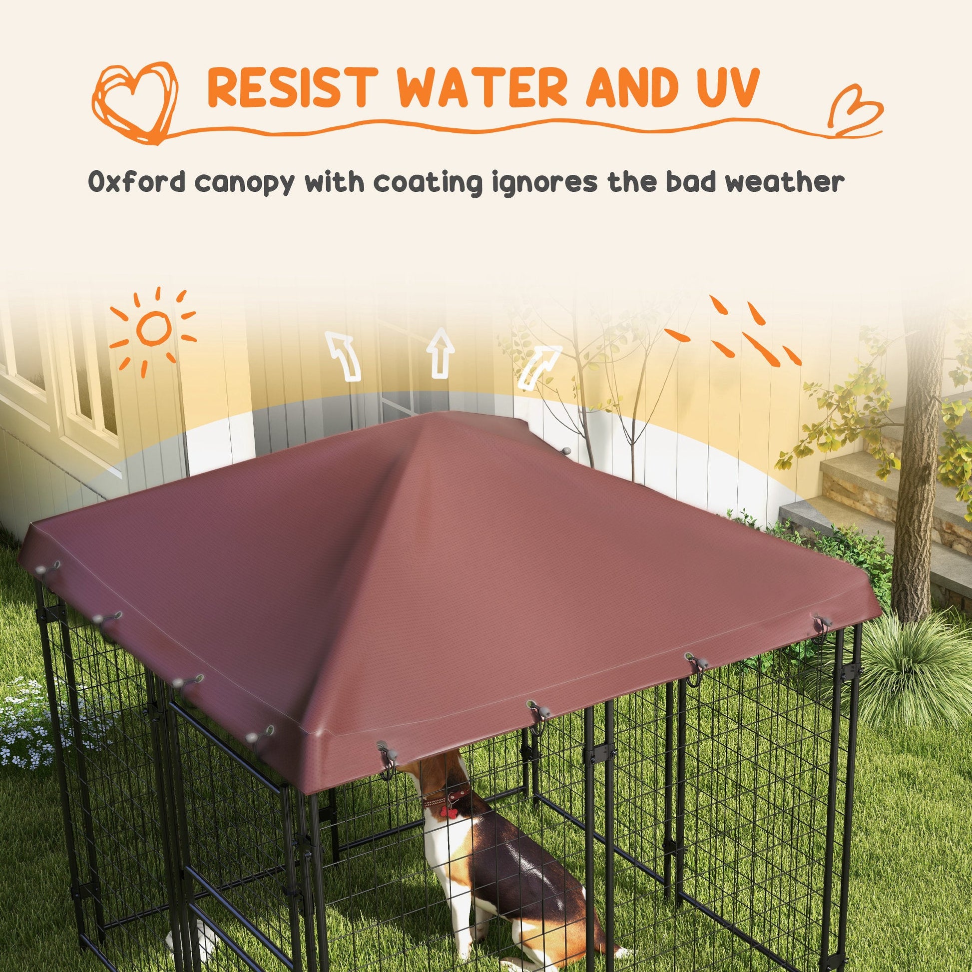 KFX-4711741 Outdoor Dog Kennel with Waterproof Canopy for Small to Medium Dogs - 4.6' x 4.6' x 5' with Dual Doors