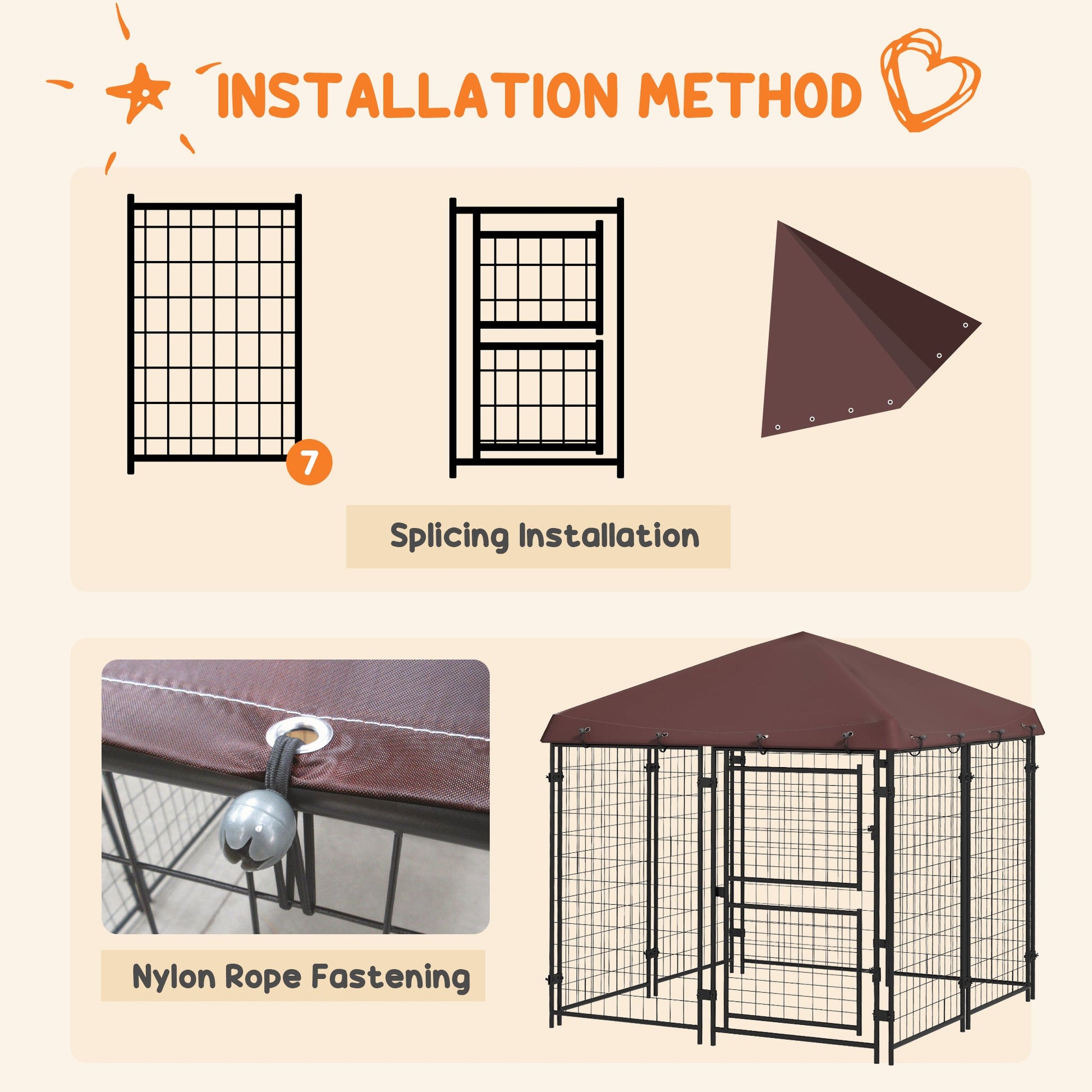 KFX-4711741 Outdoor Dog Kennel with Waterproof Canopy for Small to Medium Dogs - 4.6' x 4.6' x 5' with Dual Doors
