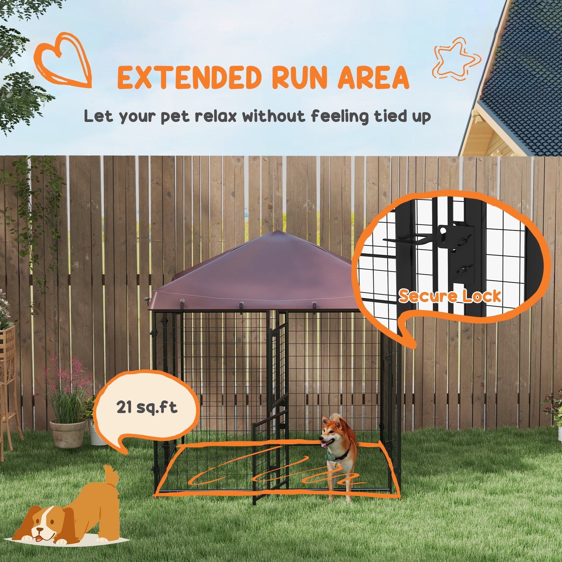KFX-4711741 Outdoor Dog Kennel with Waterproof Canopy for Small to Medium Dogs - 4.6' x 4.6' x 5' with Dual Doors