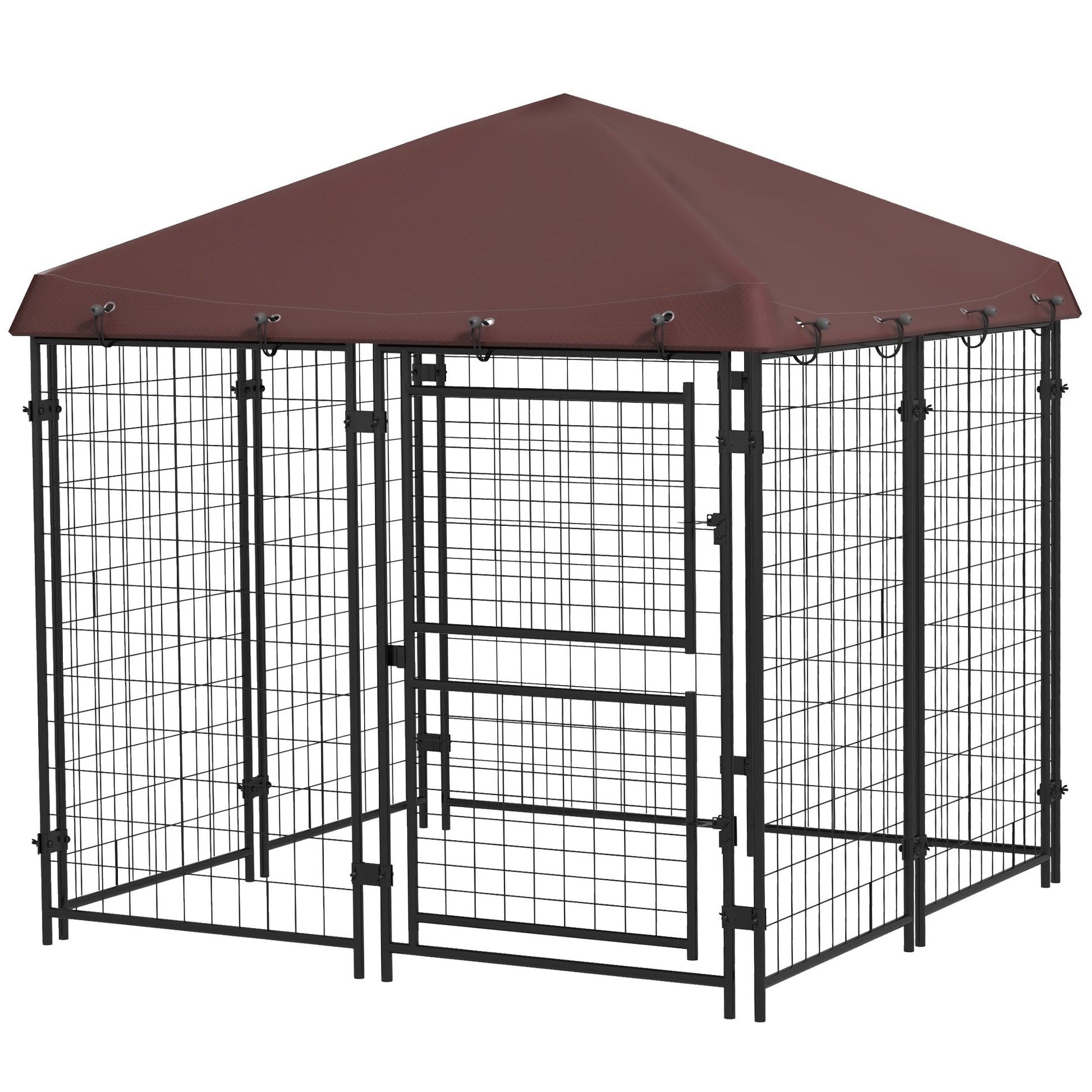 KFX-4711741 Outdoor Dog Kennel with Waterproof Canopy for Small to Medium Dogs - 4.6' x 4.6' x 5' with Dual Doors