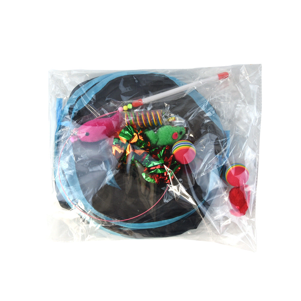 KFX-4715325 12-Piece Cat Toy Set with Fish Teaser, Plush Mouse, and Spring Tunnel