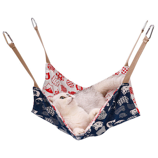KFX-4715453 Breathable Cotton Linen Cat Hammock Bed with Hanging Hook - Multicolor, 47x47cm