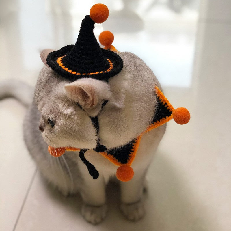 KFX-4715837 Halloween Pet Jewelry Hat and Collar Set for Cats - Adjustable Sizes XS to L