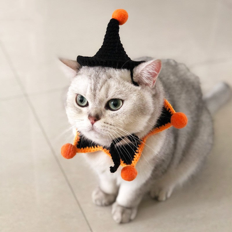 KFX-4715837 Halloween Pet Jewelry Hat and Collar Set for Cats - Adjustable Sizes XS to L