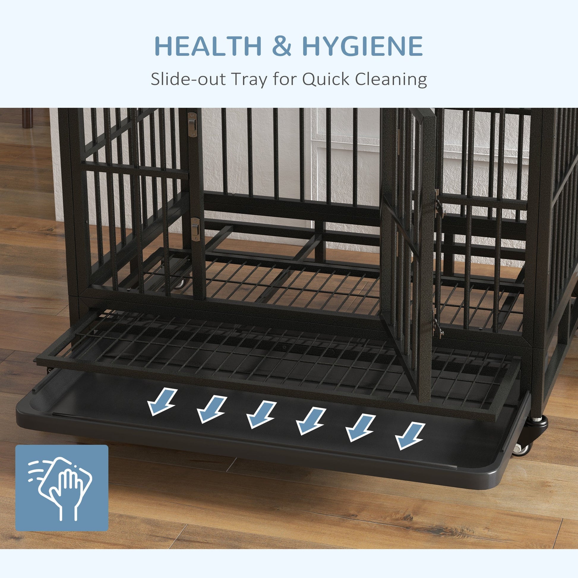 KFX-4717501 Heavy Duty 36" Metal Dog Crate with Double Doors, Removable Tray, and Lockable Wheels in Gray