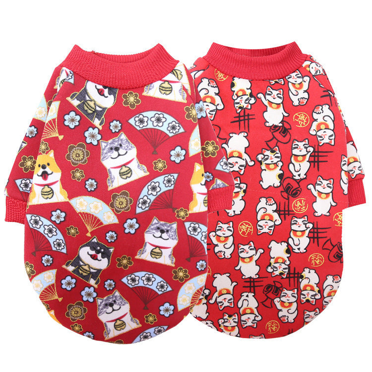 KFX-4718909 New Year's Celebration Pet Fleece Sweater with Lucky Cat Design