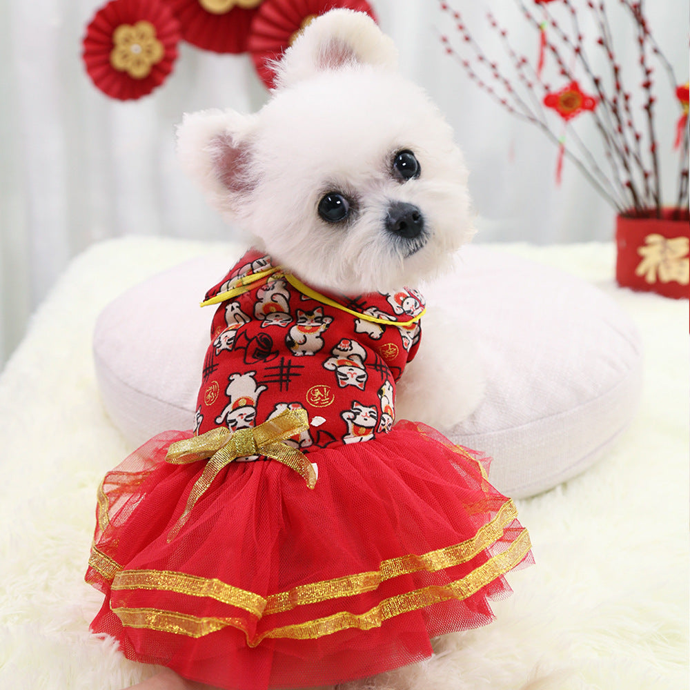 KFX-4718909 New Year's Celebration Pet Fleece Sweater with Lucky Cat Design