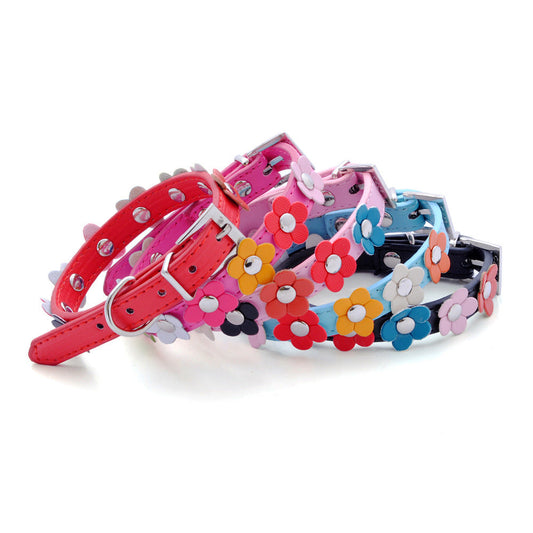 KFX-4721597 Small Flower Design PU Pet Collar in Various Colors and Sizes