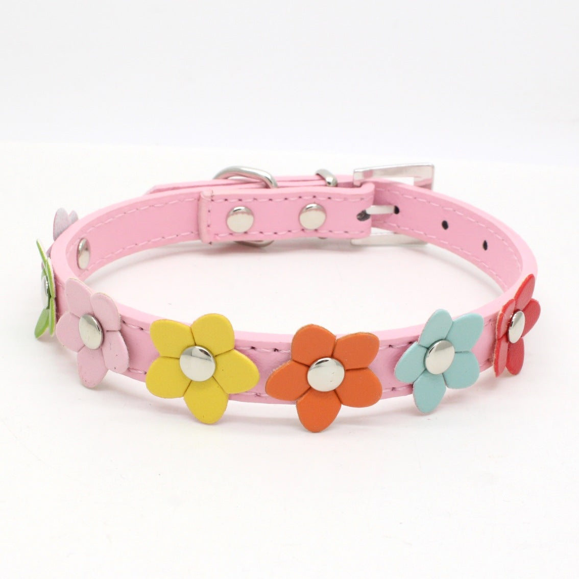 KFX-4721597 Small Flower Design PU Pet Collar in Various Colors and Sizes