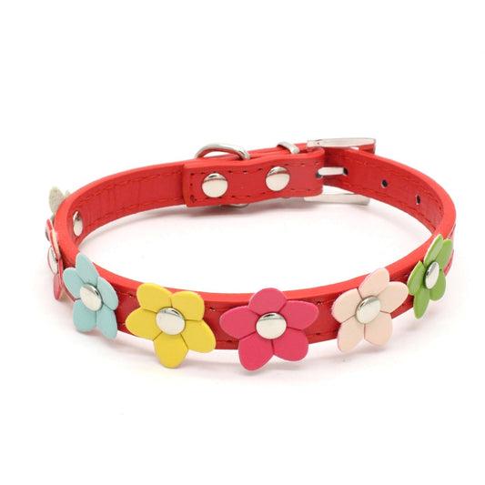 KFX-4721597 Small Flower Design PU Pet Collar in Various Colors and Sizes
