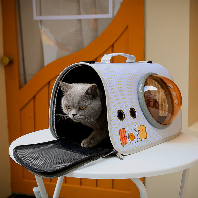 KFX-4723261 Portable Transparent Pet Bag for Cats, Medium Nylon Cat Cage with Cartoon Patterns