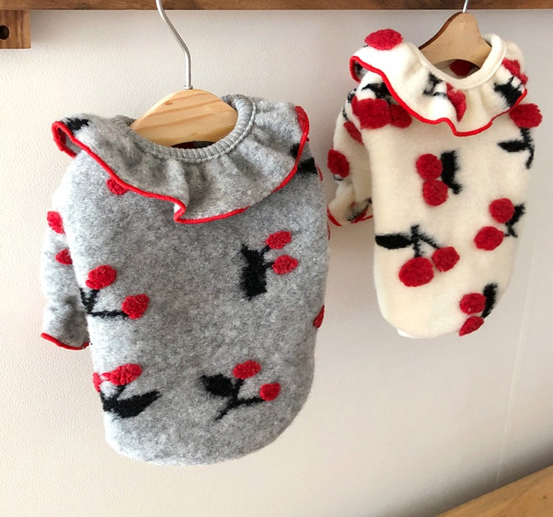 KFX-4724157 Pomeranian Small Puppy Two-Legged Spring & Autumn Clothes in Gray and White