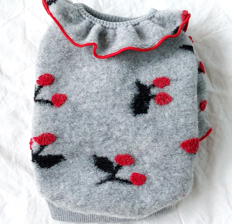 KFX-4724157 Pomeranian Small Puppy Two-Legged Spring & Autumn Clothes in Gray and White