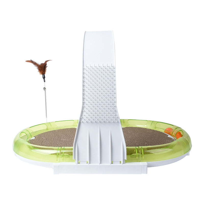 KFX-4724413 Multifunctional 4-in-1 Pet Toy with Cowhide, Plastic, Corrugated Paper, and Feather - 60x40x35cm