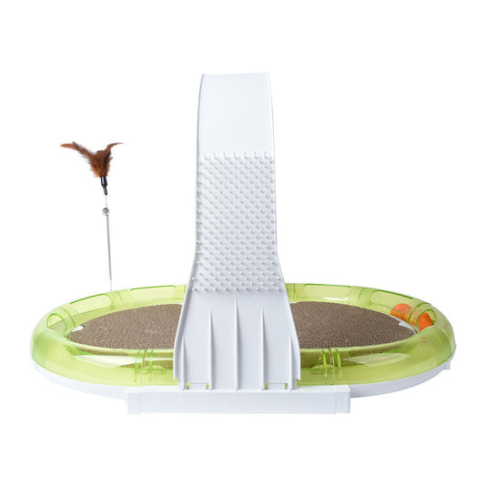 KFX-4724413 Multifunctional 4-in-1 Pet Toy with Cowhide, Plastic, Corrugated Paper, and Feather - 60x40x35cm