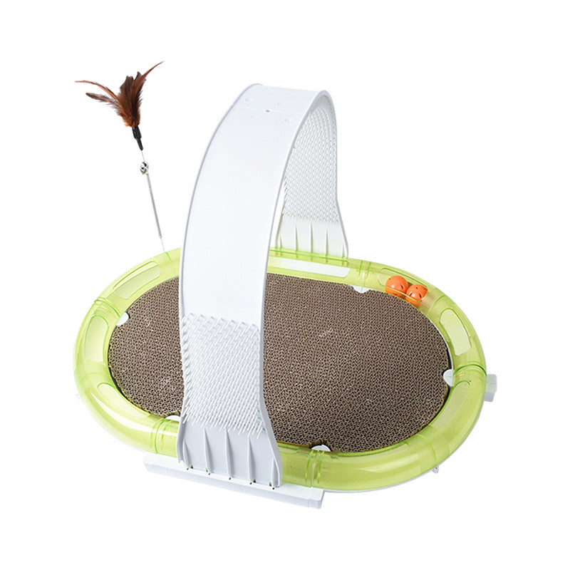 KFX-4724413 Multifunctional 4-in-1 Pet Toy with Cowhide, Plastic, Corrugated Paper, and Feather - 60x40x35cm