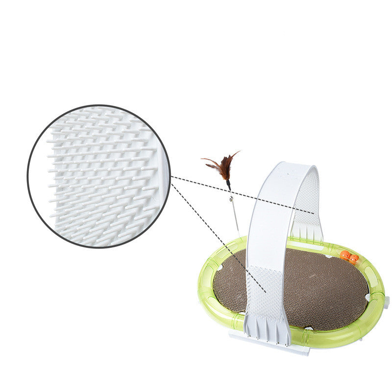 KFX-4724413 Multifunctional 4-in-1 Pet Toy with Cowhide, Plastic, Corrugated Paper, and Feather - 60x40x35cm