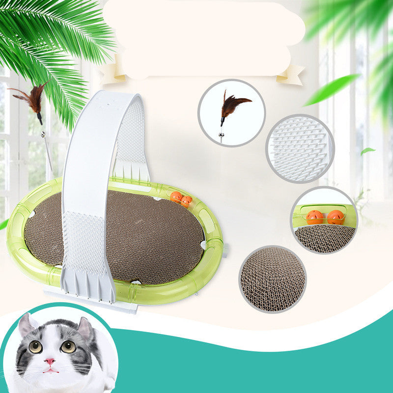 KFX-4724413 Multifunctional 4-in-1 Pet Toy with Cowhide, Plastic, Corrugated Paper, and Feather - 60x40x35cm