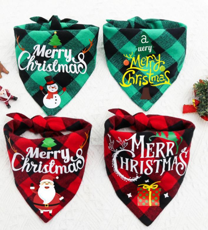 KFX-4726973 Double-Layer Pet Triangle Scarf in Red/Black Check, Green/Black Check - Ideal Saliva Towel for Dogs and Cats