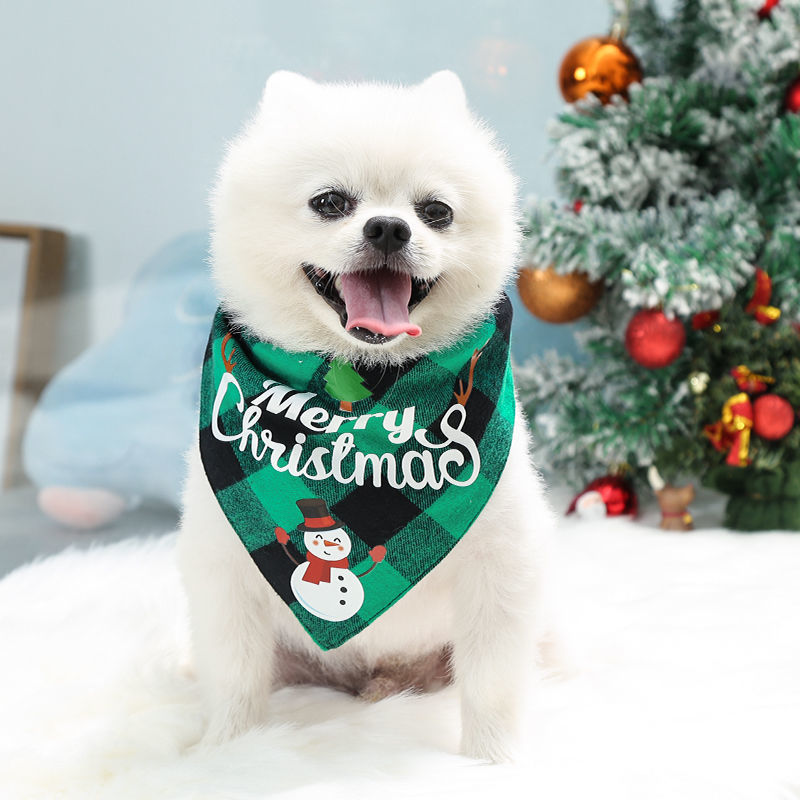 KFX-4726973 Double-Layer Pet Triangle Scarf in Red/Black Check, Green/Black Check - Ideal Saliva Towel for Dogs and Cats