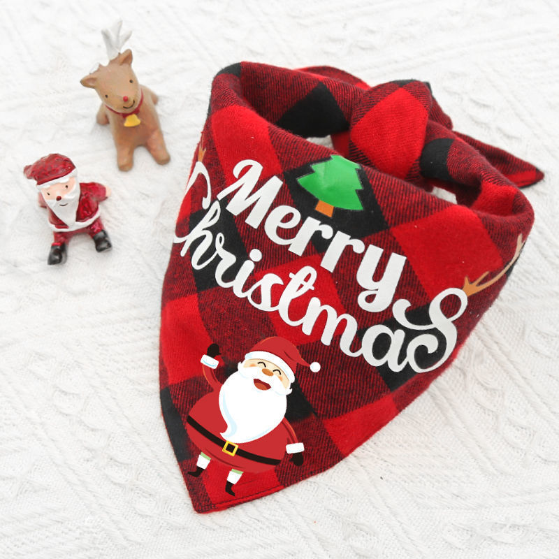 KFX-4726973 Double-Layer Pet Triangle Scarf in Red/Black Check, Green/Black Check - Ideal Saliva Towel for Dogs and Cats