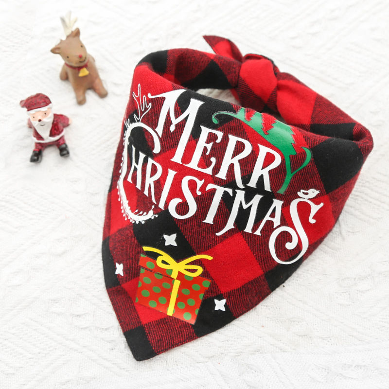 KFX-4726973 Double-Layer Pet Triangle Scarf in Red/Black Check, Green/Black Check - Ideal Saliva Towel for Dogs and Cats