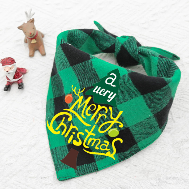KFX-4726973 Double-Layer Pet Triangle Scarf in Red/Black Check, Green/Black Check - Ideal Saliva Towel for Dogs and Cats